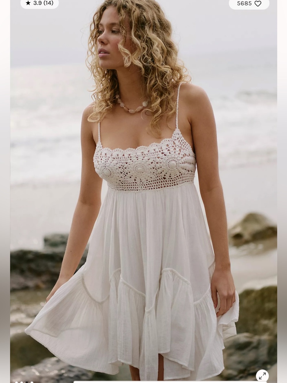 Free People Free-Est Sandoll Cotton Crochet Tiered Babydoll Mini Dress M